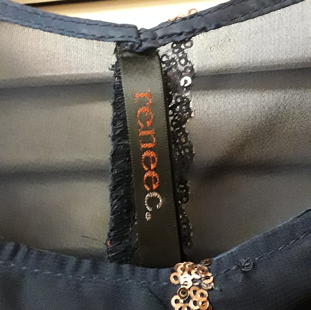Blue Gold Sequin Boho Top Reneec - Picture 2 of 5
